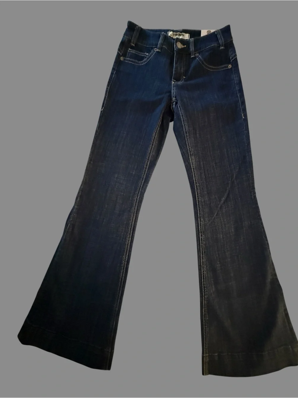 Rock & Roll Cowgirl Dark Blue Denim Jeans with Yellow Stitching